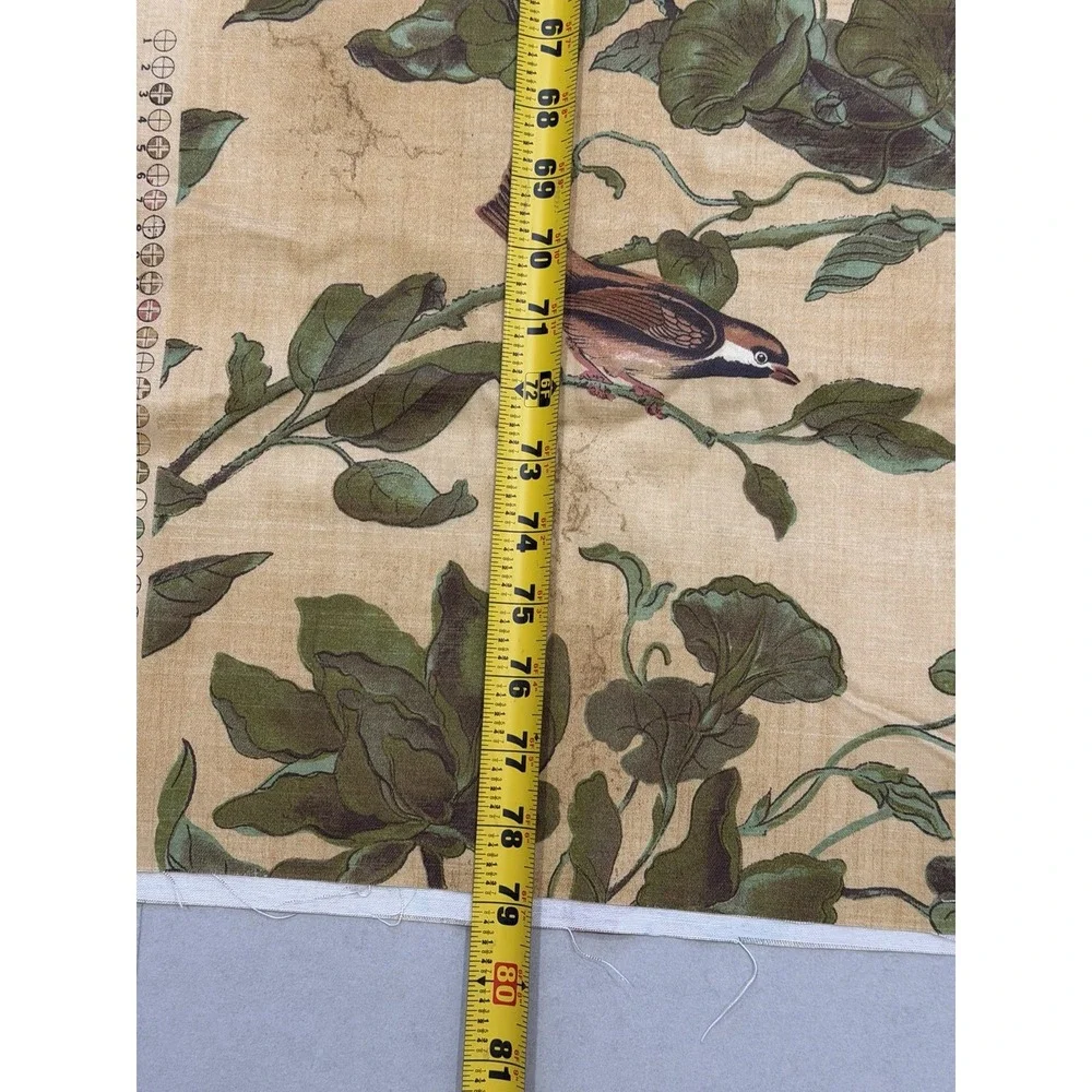 Windsong Songbird Floral Sateen Decorator Fabric Birds Morning Glory Vine 2 yd +